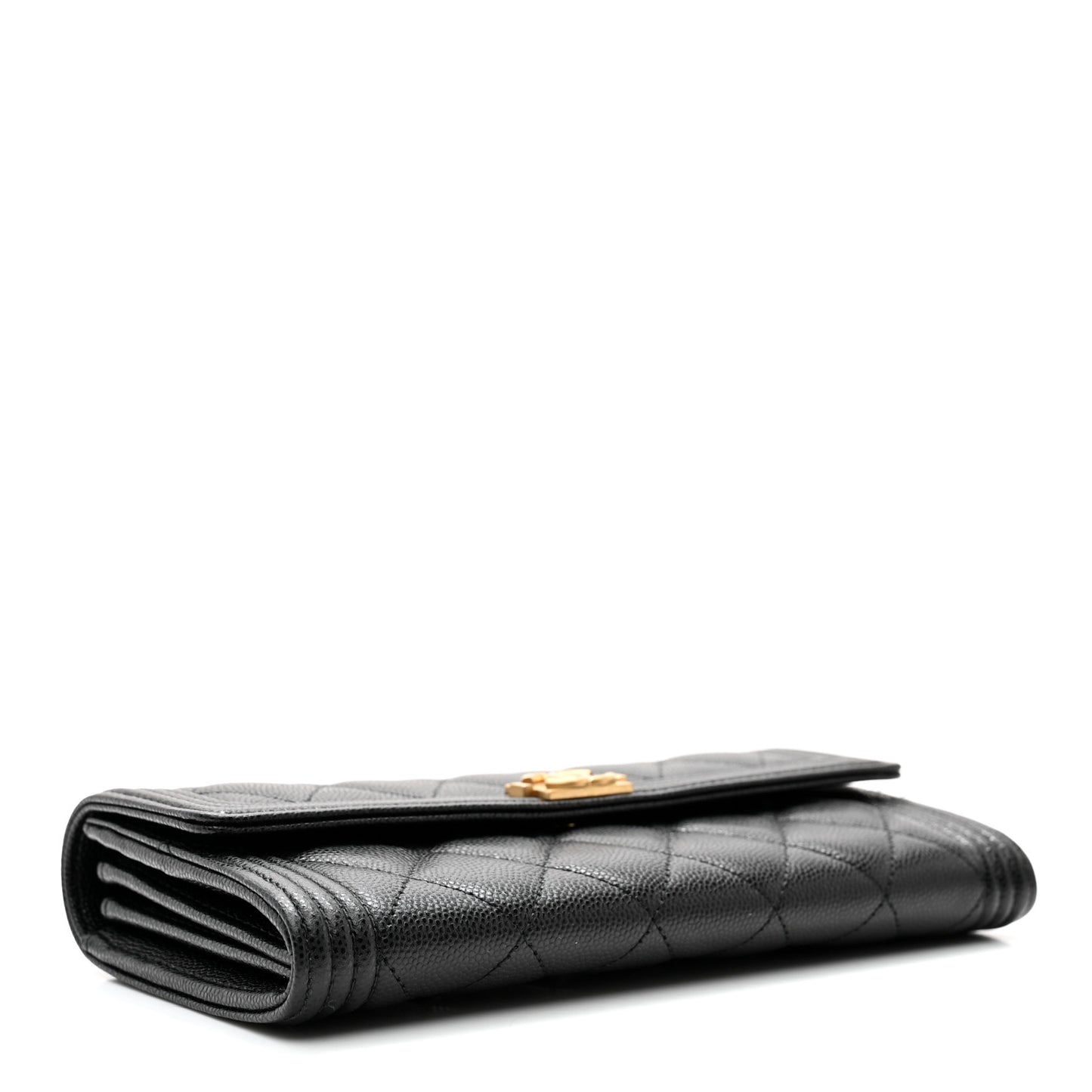 Caviar Quilted Large Boy Gusset Flap Wallet Black