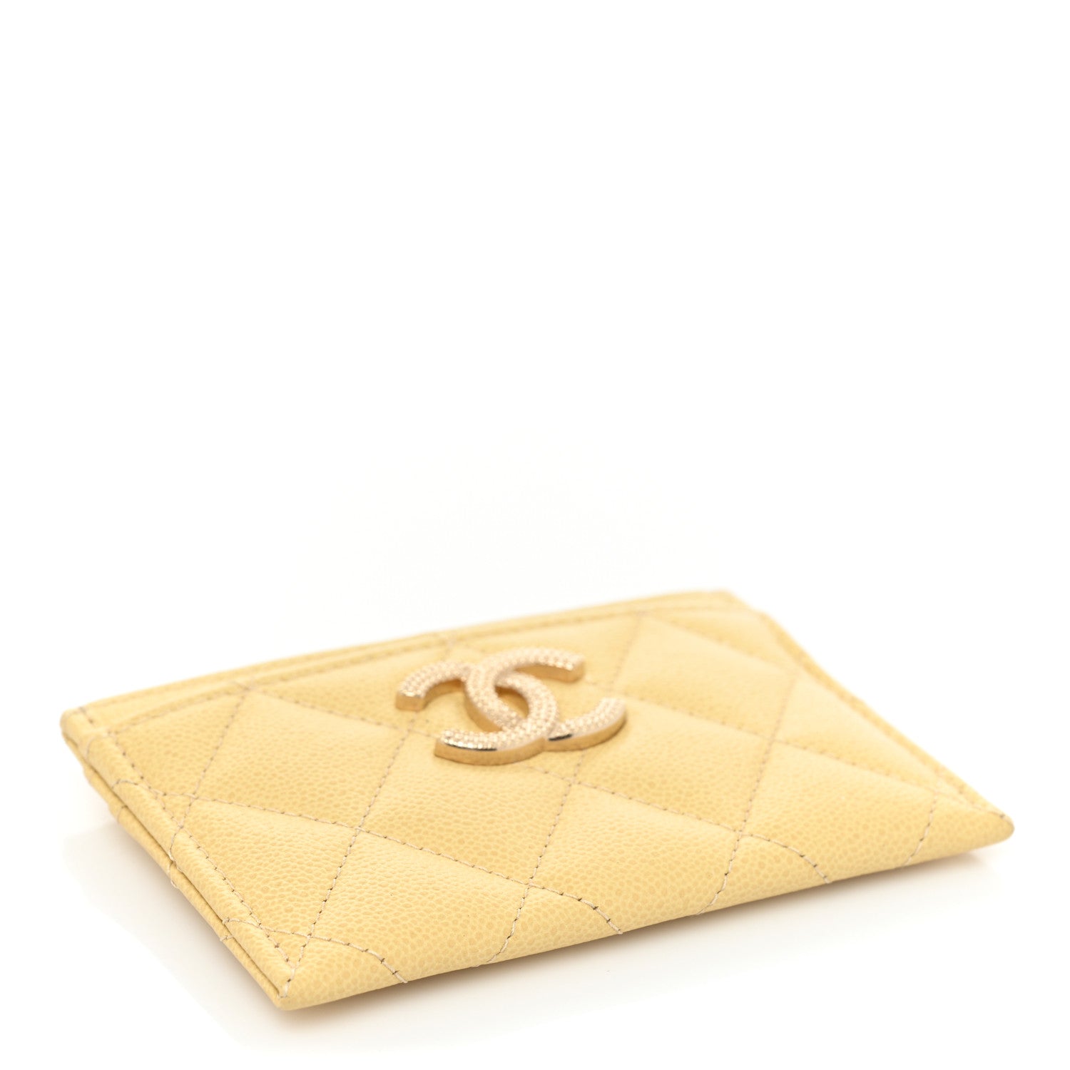 Chanel Caviar Quilted Studded CC Card Holder Yellow 4 of 10