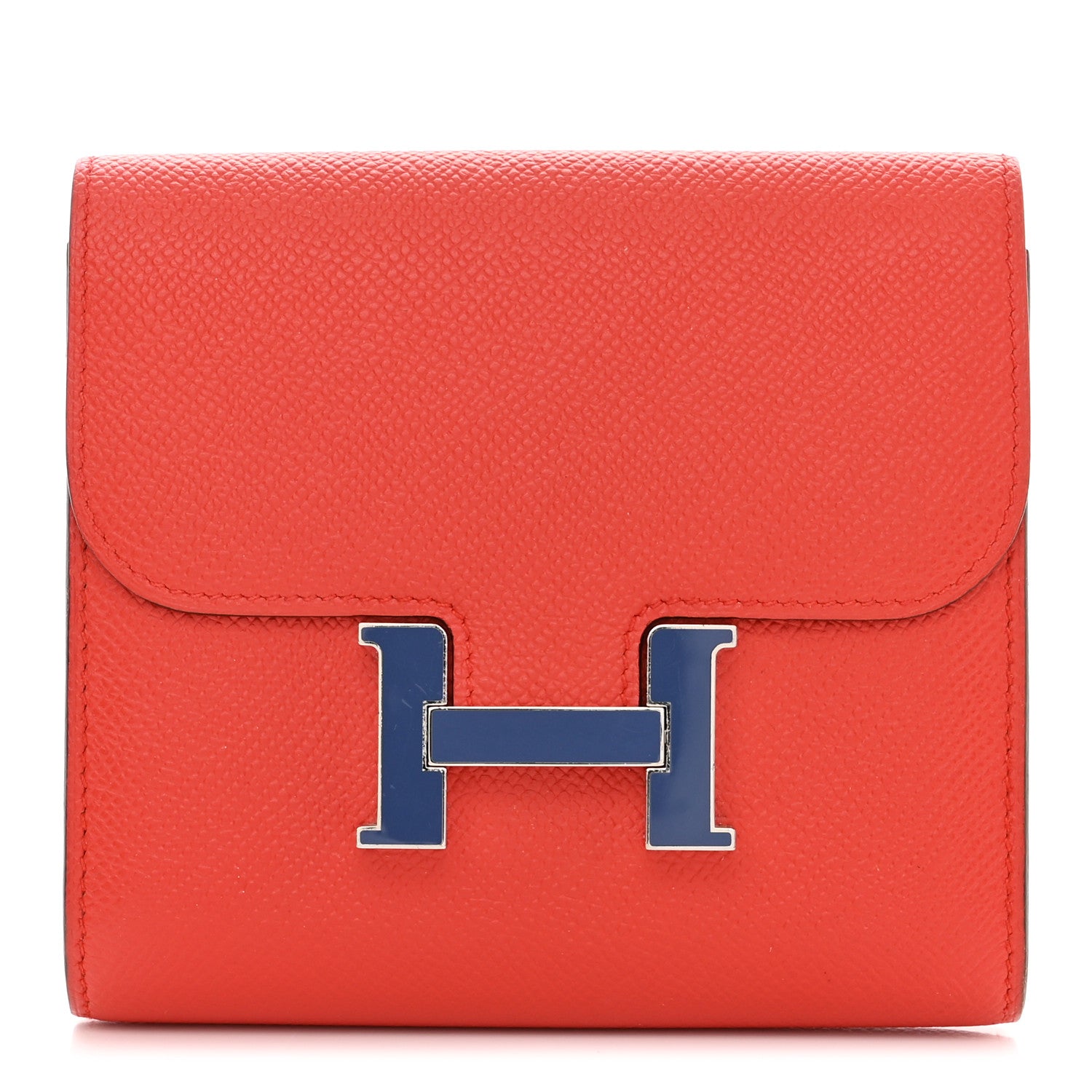 Hermes Epsom Enamel Constance Short Wallet Capucine Bleu Brighton 1 of 8