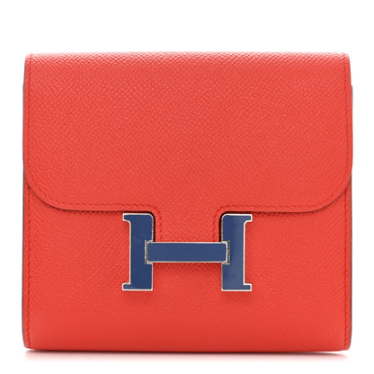 Hermes Epsom Enamel Constance Short Wallet Capucine Bleu Brighton 1 of 8
