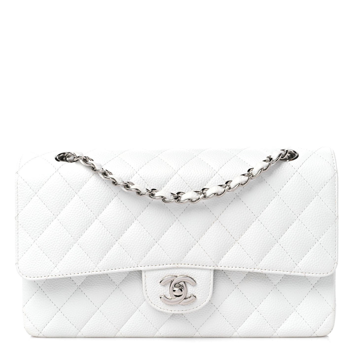Caviar Quilted Medium Double Flap White