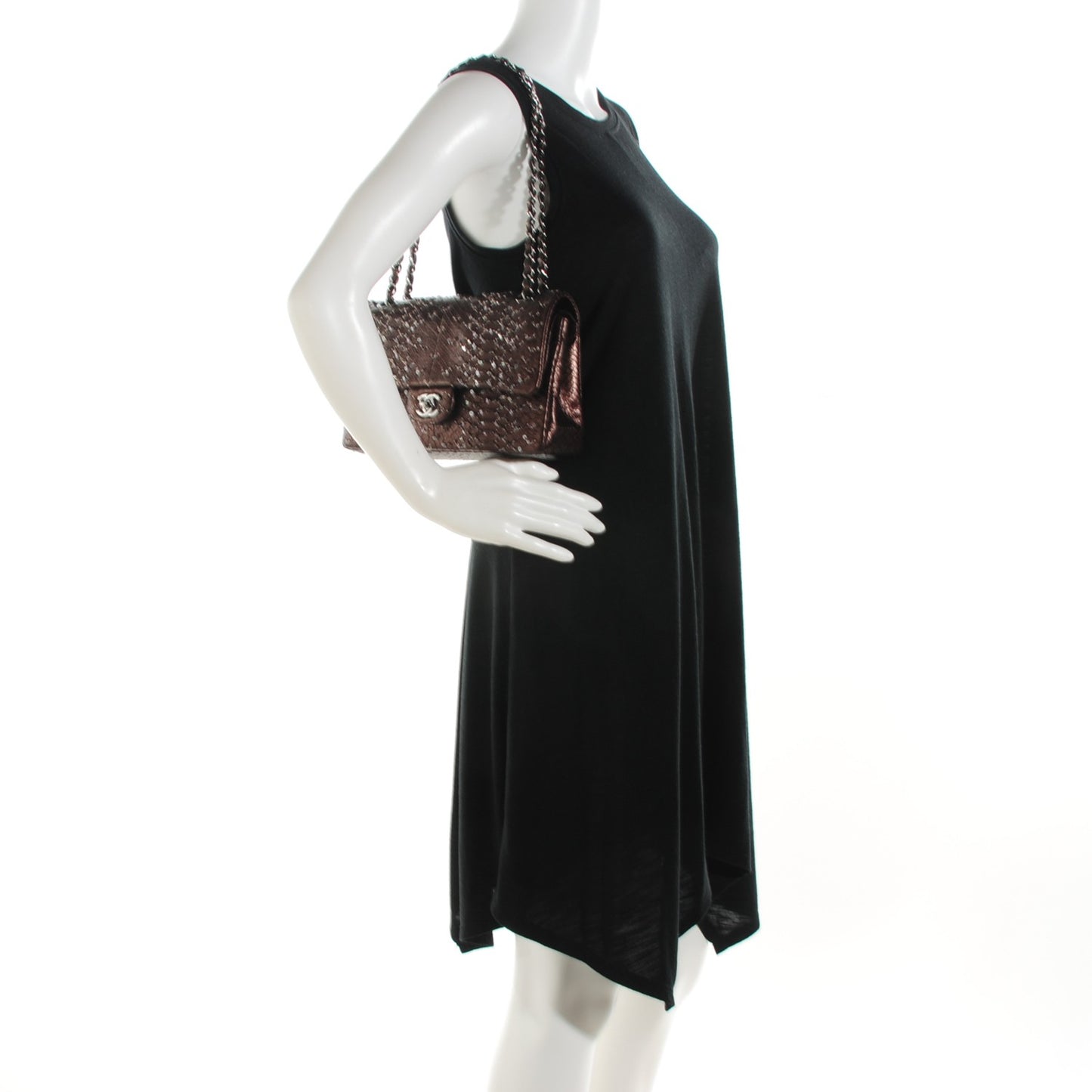 Metallic Python Sequin Medium Double Flap Dark Brown