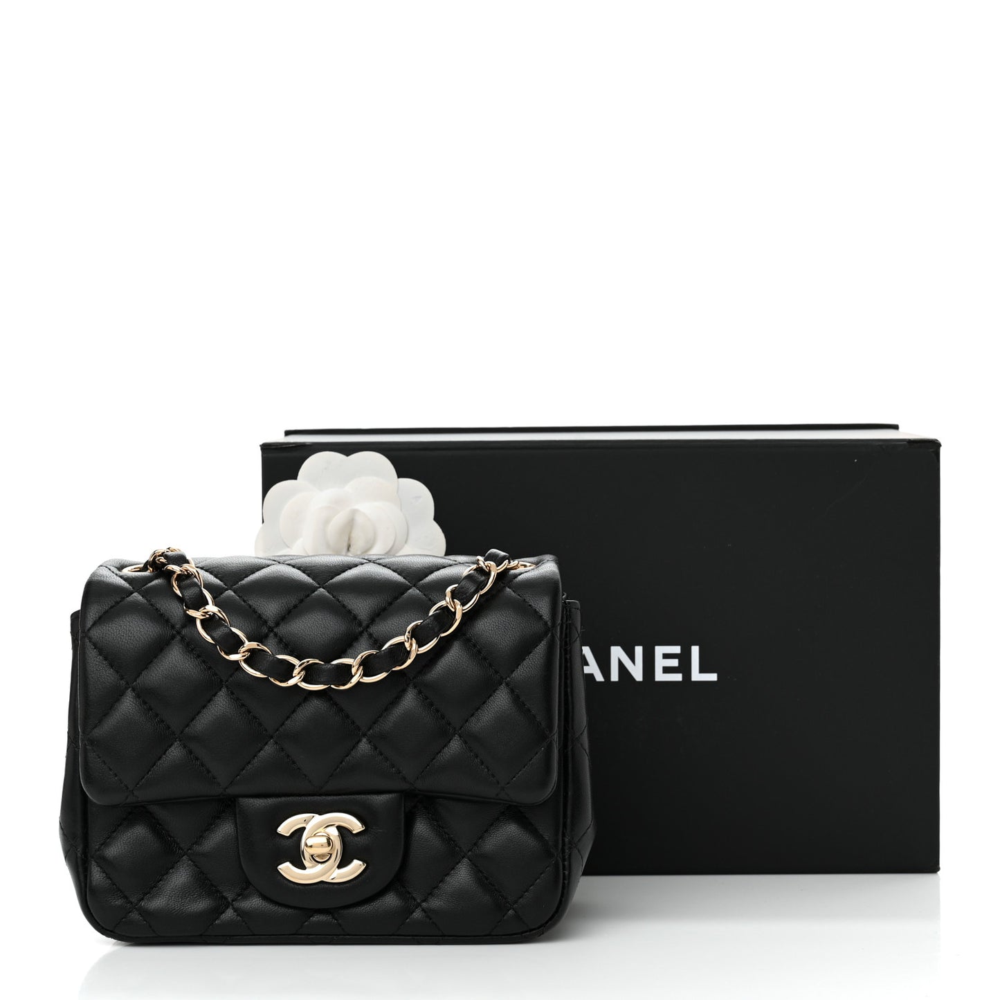Lambskin Quilted Mini Square Flap Black