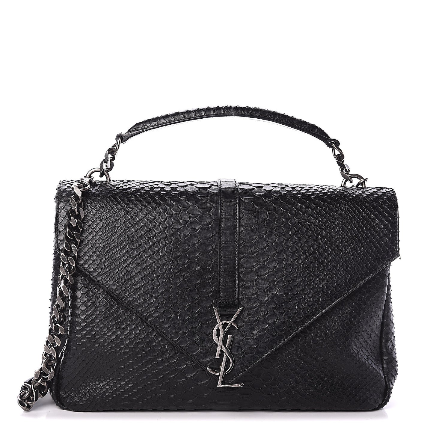 Snake Calfskin Embossed Monogram Large College Satchel Black