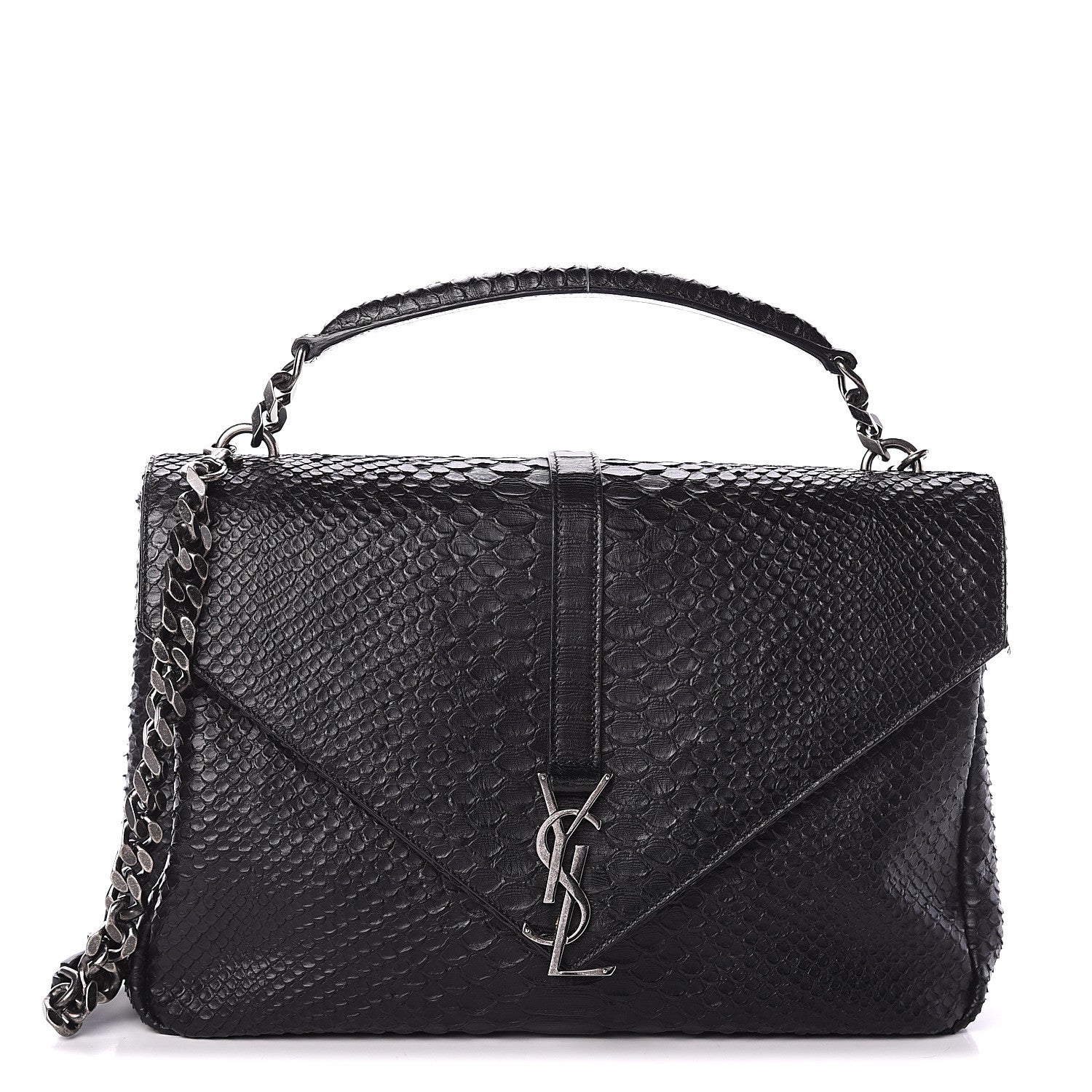 Saint Laurent Snake Calfskin Embossed Monogram Large College Satchel Black 1 of 8
