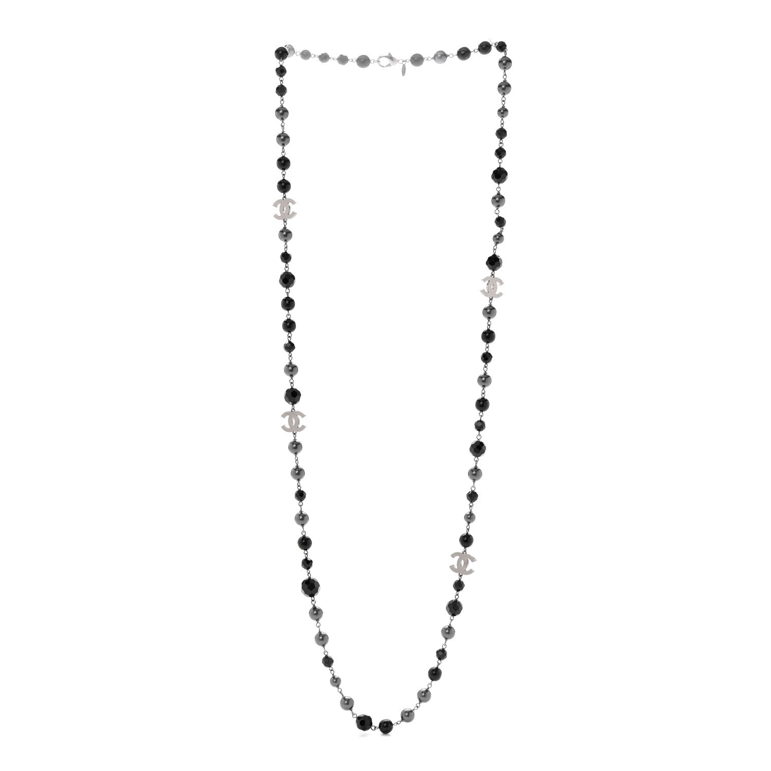 Chanel Ruthenium Pearl Beaded CC Long Necklace Black 3 of 6