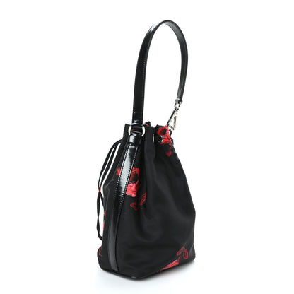 Prada Tessuto Nylon Spazzolato Rose Print Bucket Bag Black Rosso 2 of 7