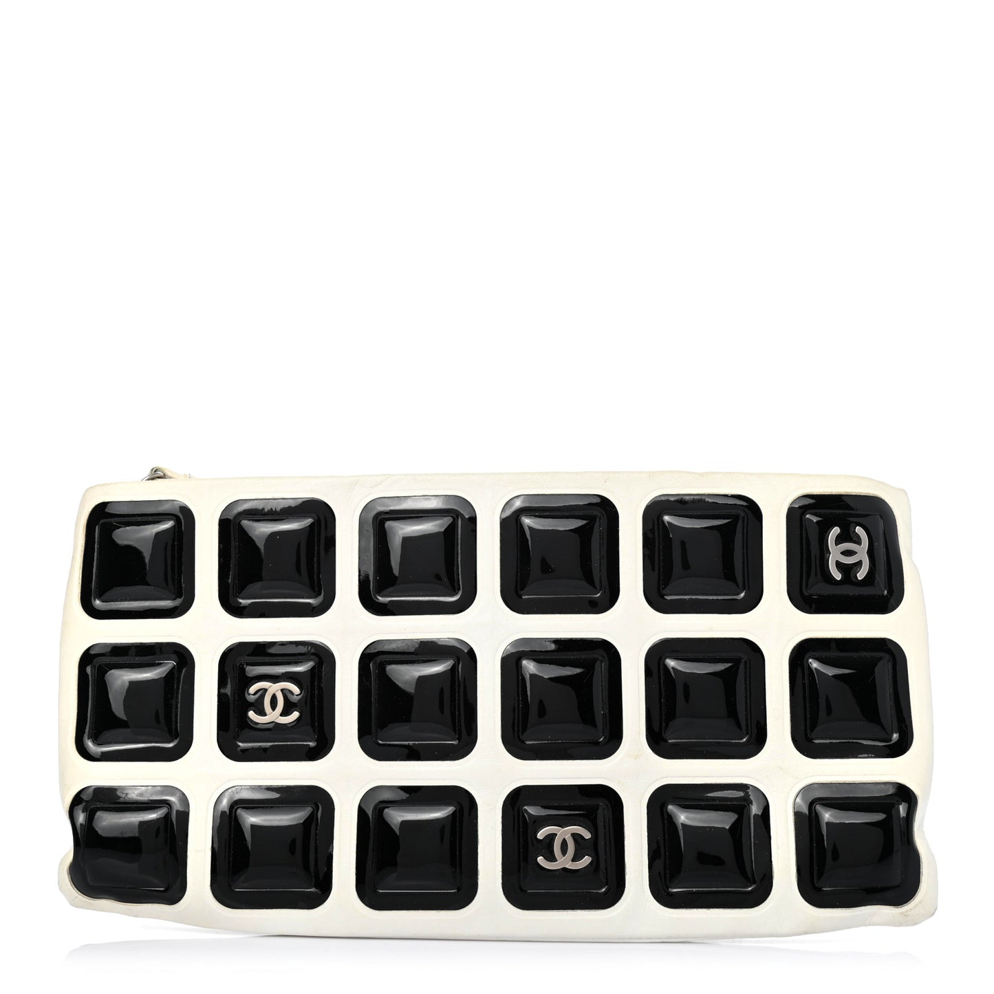 Lambskin Patent Clutch White Black