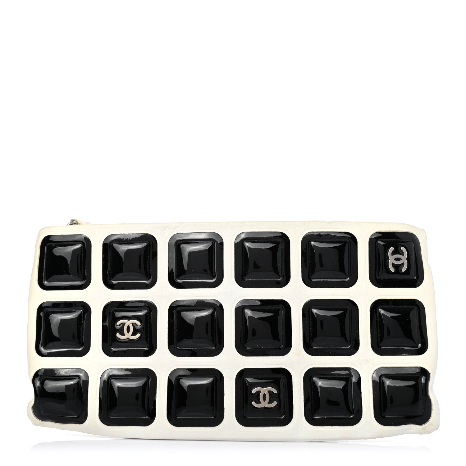 Chanel Lambskin Patent Clutch White Black 1 of 5