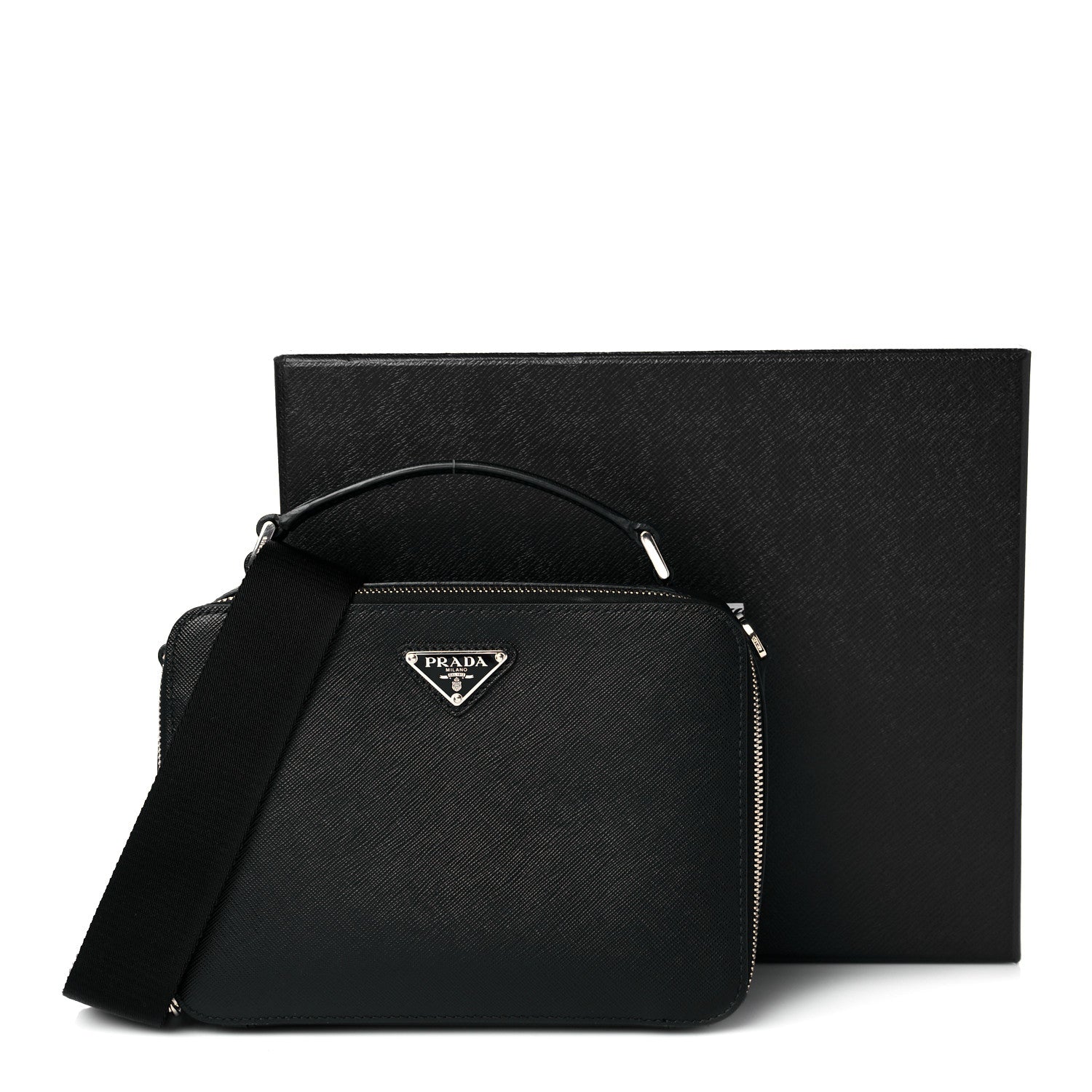 Prada Saffiano Travel Medium Brique Crossbody Bag Black 10 of 10