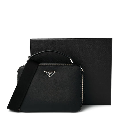 Prada Saffiano Travel Medium Brique Crossbody Bag Black 10 of 10