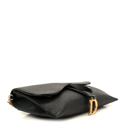 Christian Dior Grained Calfskin Saddle Chain Wallet Pouch Black 5 of 15