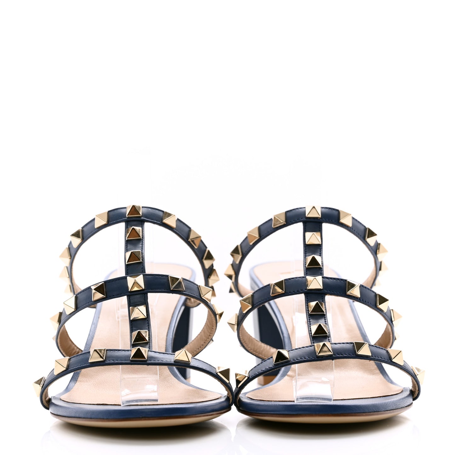 Calfskin Rockstud 60mm Caged Slide Sandals 40 Light Ocean
