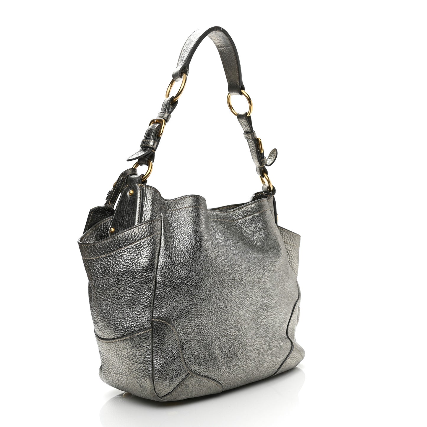 Metallic Vitello Daino Side Pocket Tote Bag Acciaio