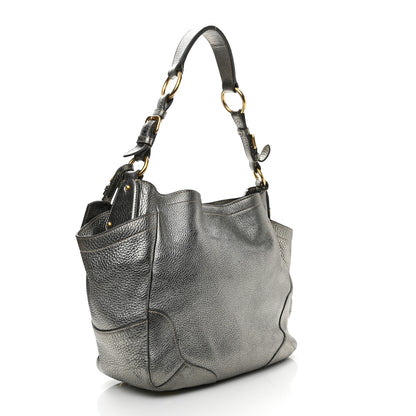 Prada Metallic Vitello Daino Side Pocket Tote Bag Acciaio 3 of 14