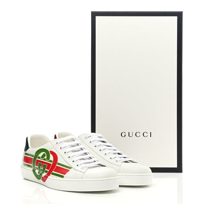 Gucci Calfskin Interlocking G Mens New Ace Sneakers 8 White Red Flame Green 10 of 10