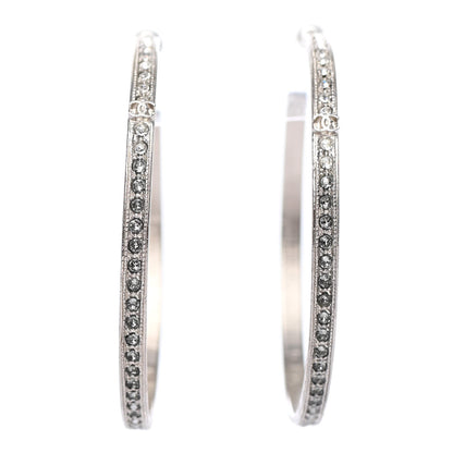 Chanel Crystal CC Large Hoop Earrings Grey Silver 1 of 4