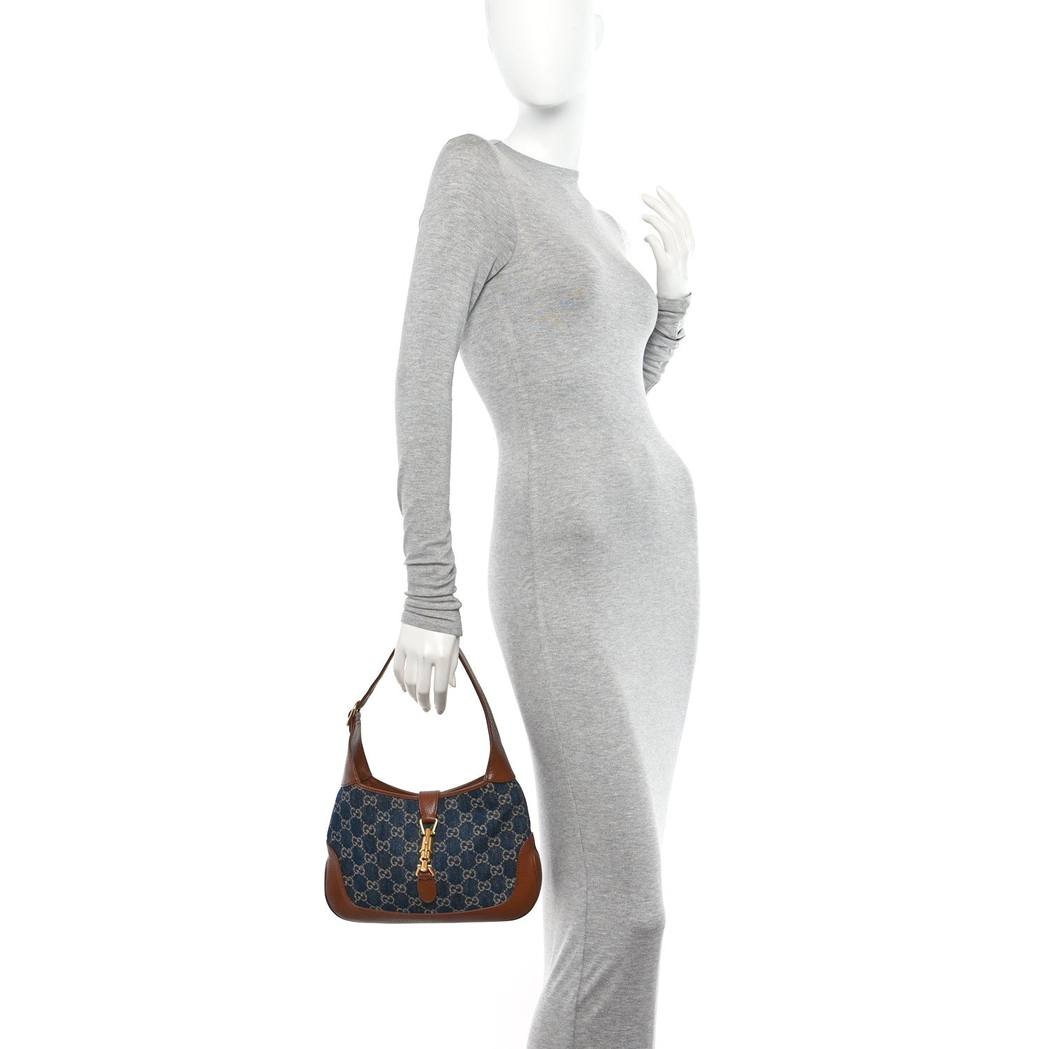 Gucci New Denim GG Monogram Calfskin Small Jackie 1961 Hobo Blue Tea Cuir 2 of 10