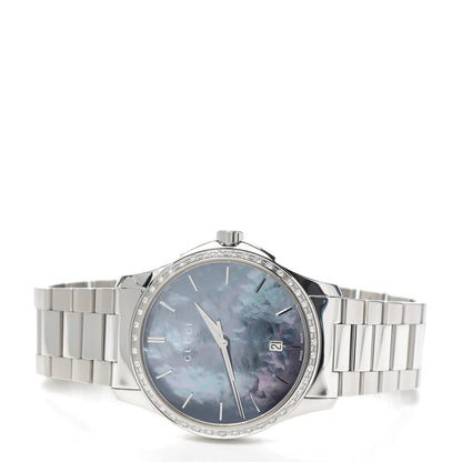 Gucci Stainless Steel Diamond Bezel Black Mother of Pearl 38mm G-Timeless Quartz Watch 2 of 6