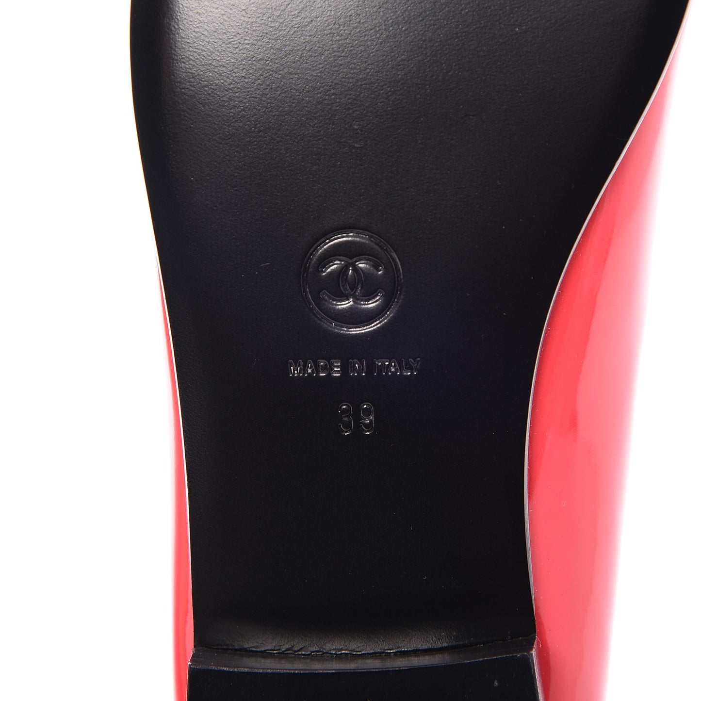Patent Calfskin CC Cap Toe Ballerina Flats 39 Coral