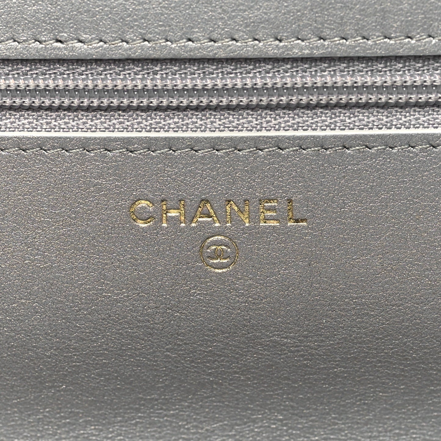 Metallic Goatskin Quilted Timeless CC Wallet On Chain WOC Silver