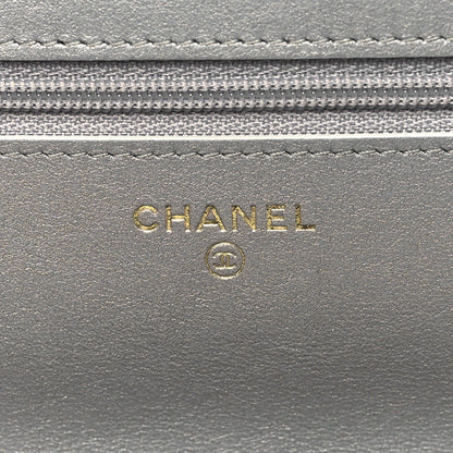 Chanel Metallic Goatskin Quilted Timeless CC Wallet On Chain WOC Silver 6 of 11