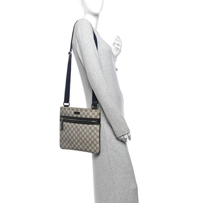 Gucci GG Supreme Monogram Small Flat Side Zip Messenger Bag Beige Blue 2 of 10
