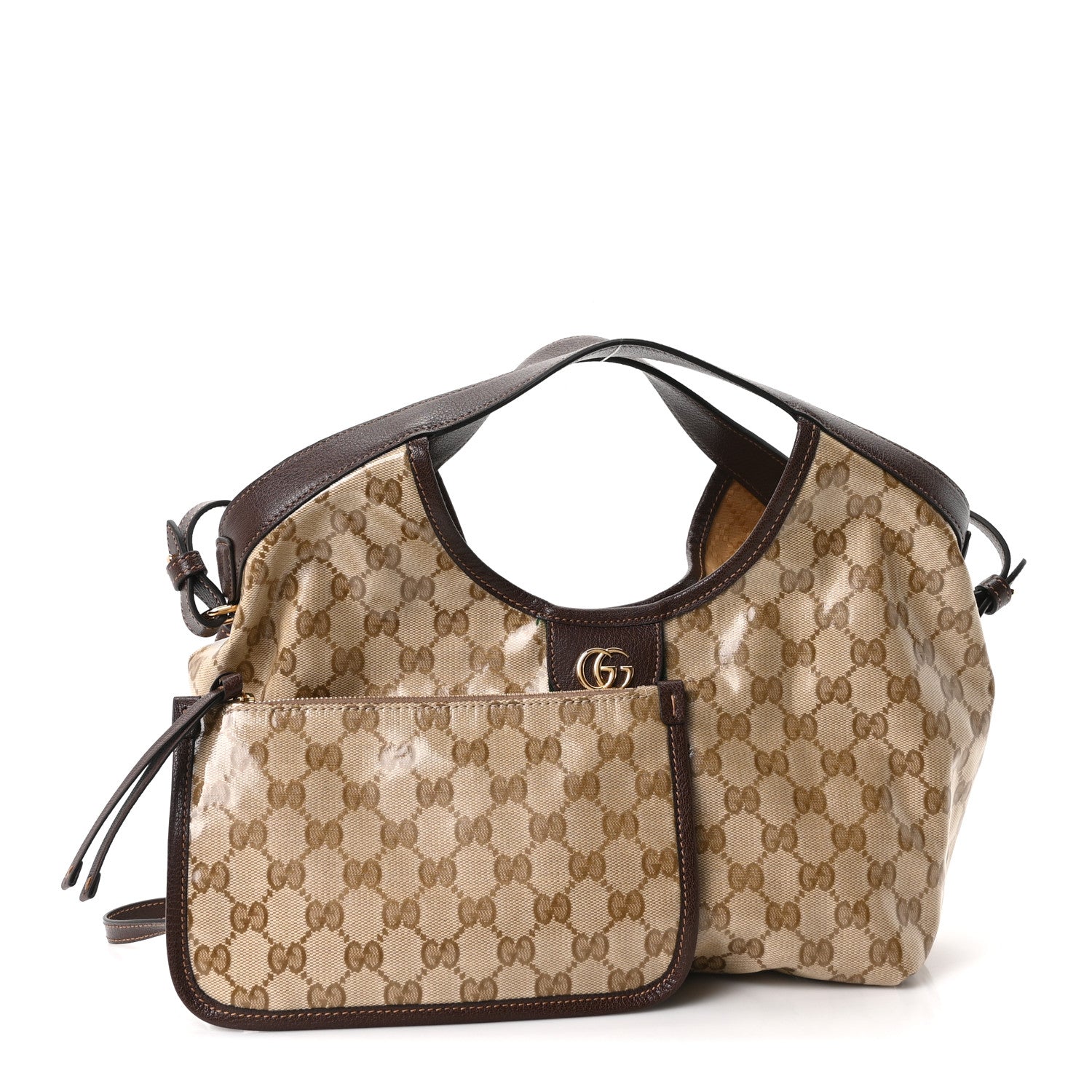 Gucci Varnished Monogram Web Small Giglio Tote Sand Dark Brown 3 of 11