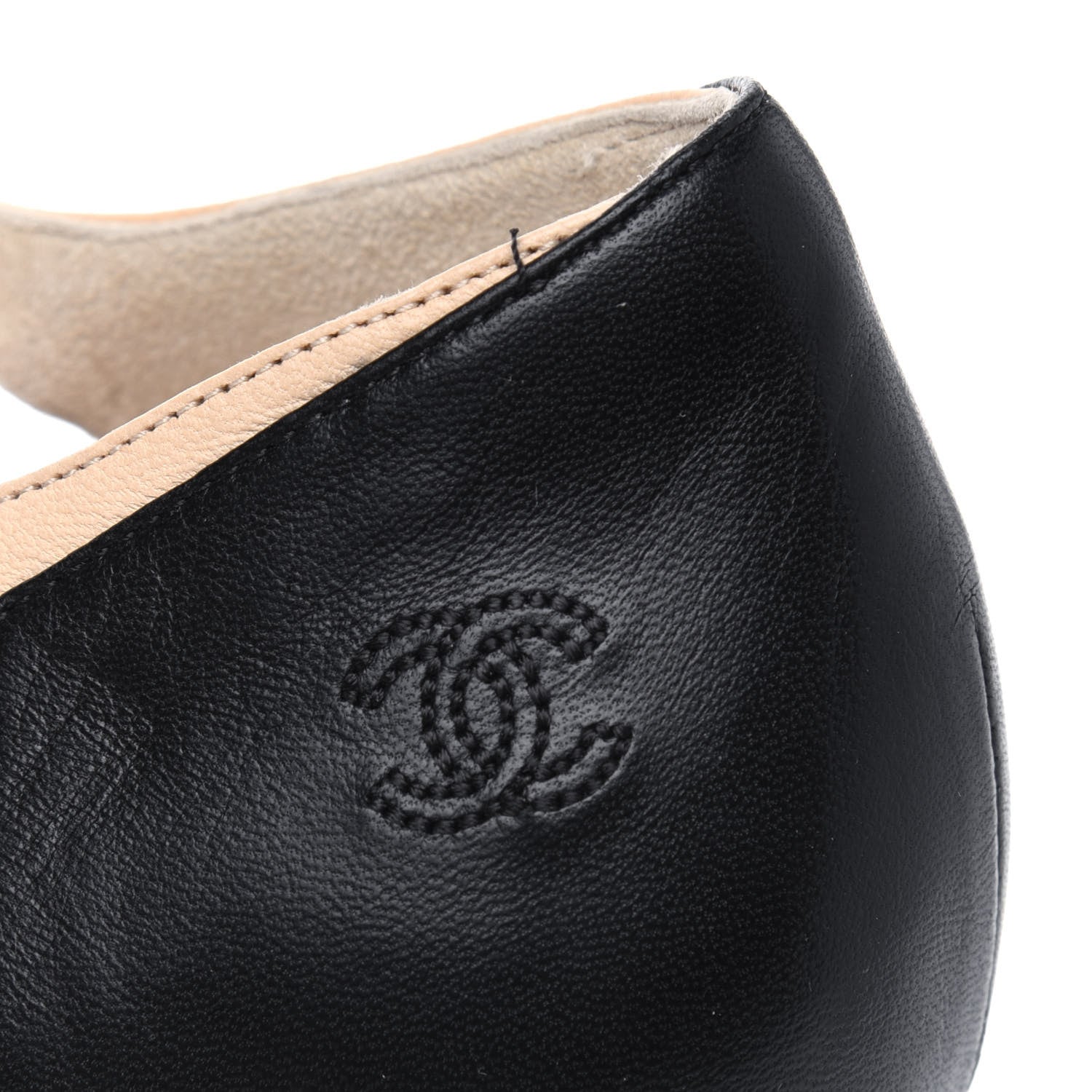 Chanel Lambskin Peep Toe Sandals 41 Beige Black 9 of 10