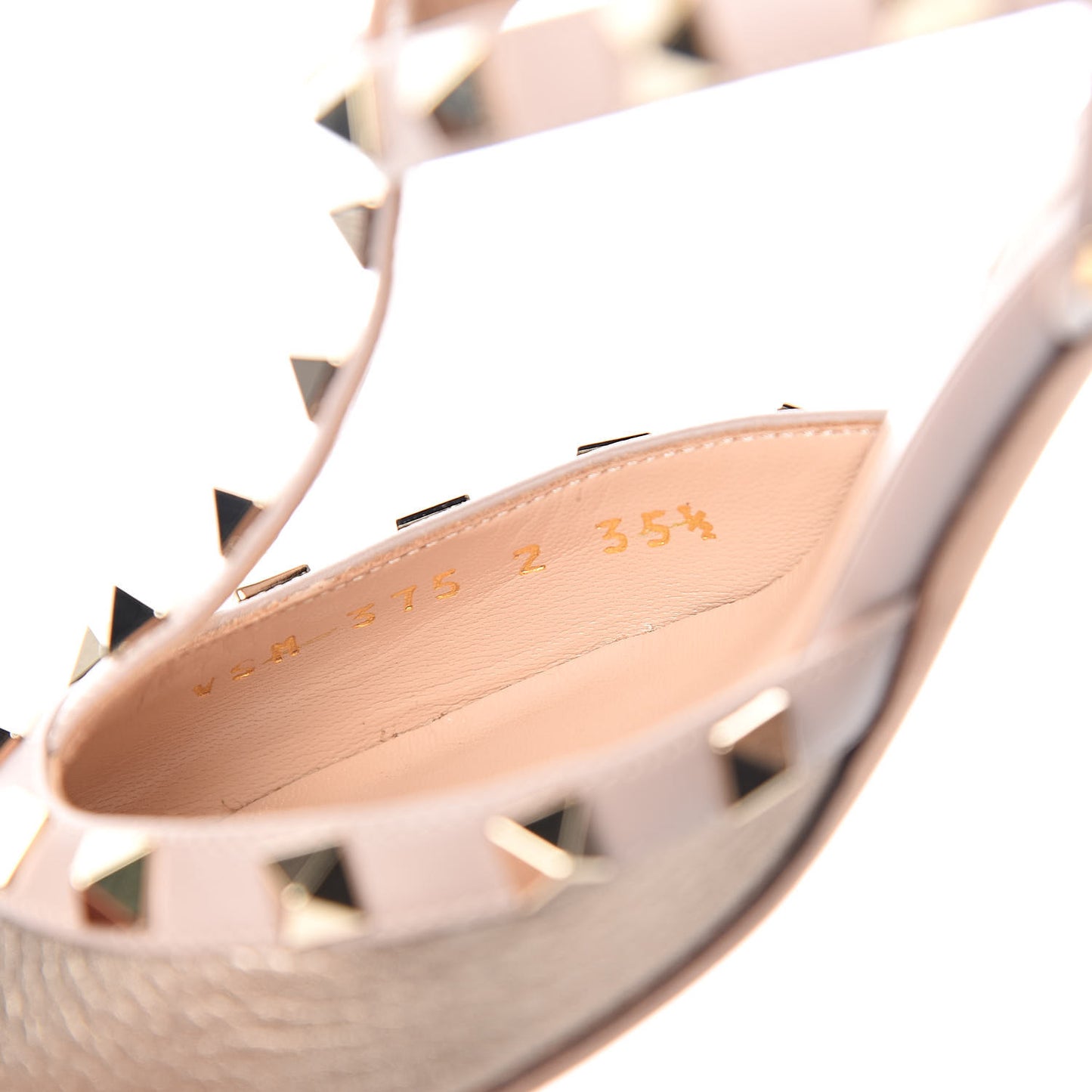 Metallic Pebbled Calfskin Rockstud Ankle Strap 65mm Pumps 35.5 Skin Poudre