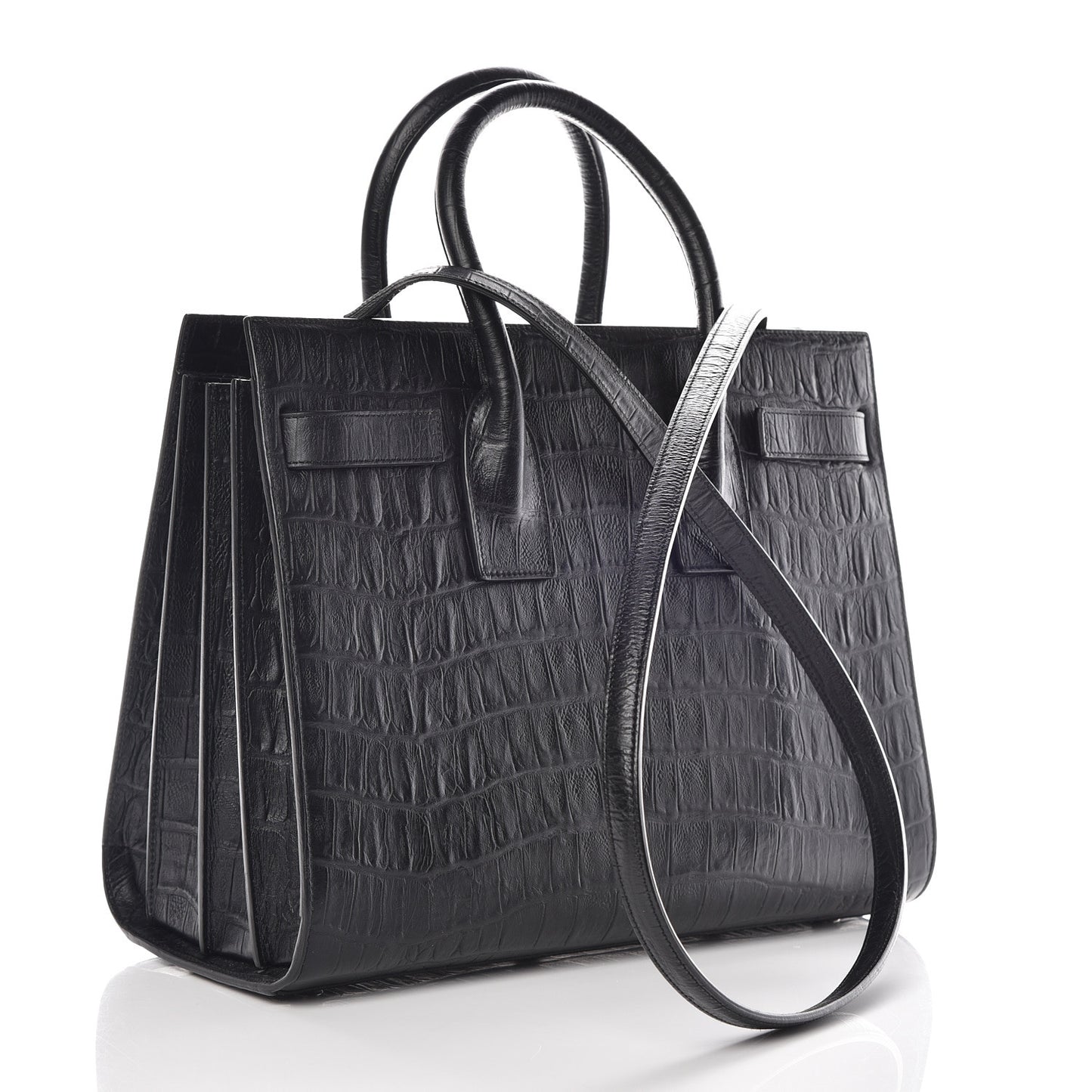 Calfskin Crocodile Embossed Small Sac de Jour Black