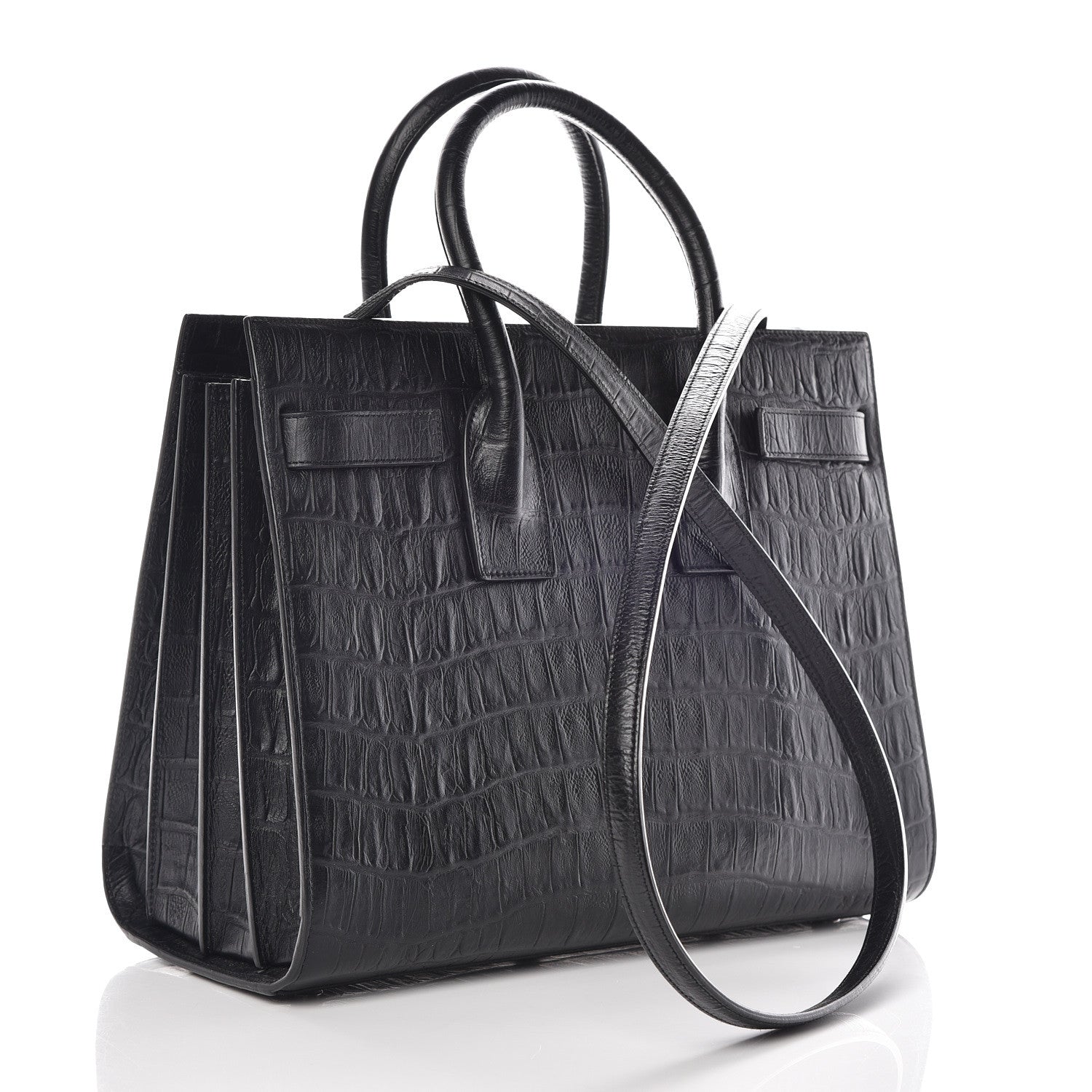 Saint Laurent Calfskin Crocodile Embossed Small Sac de Jour Black 4 of 11