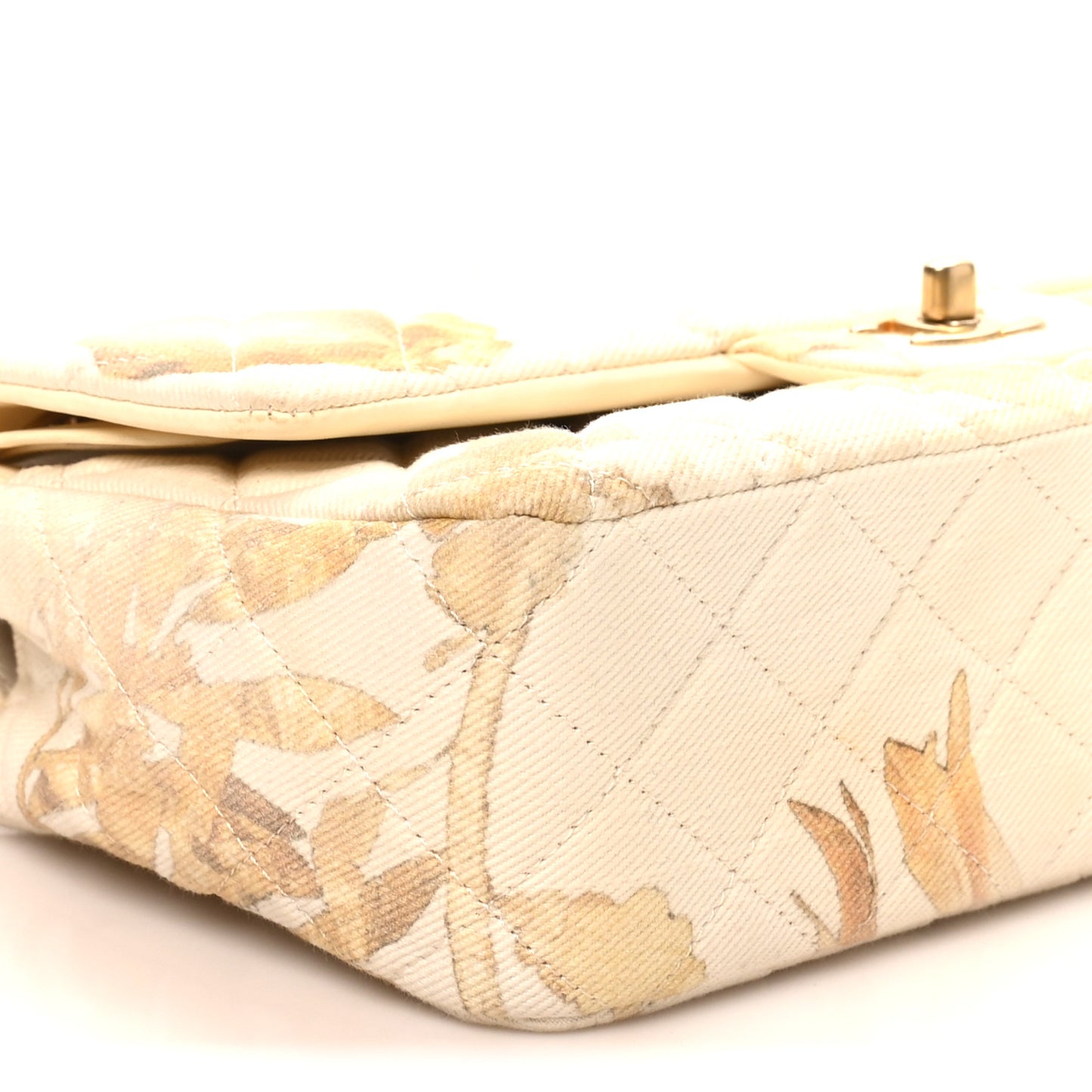 Denim Floral Printed Medium Double Flap Beige