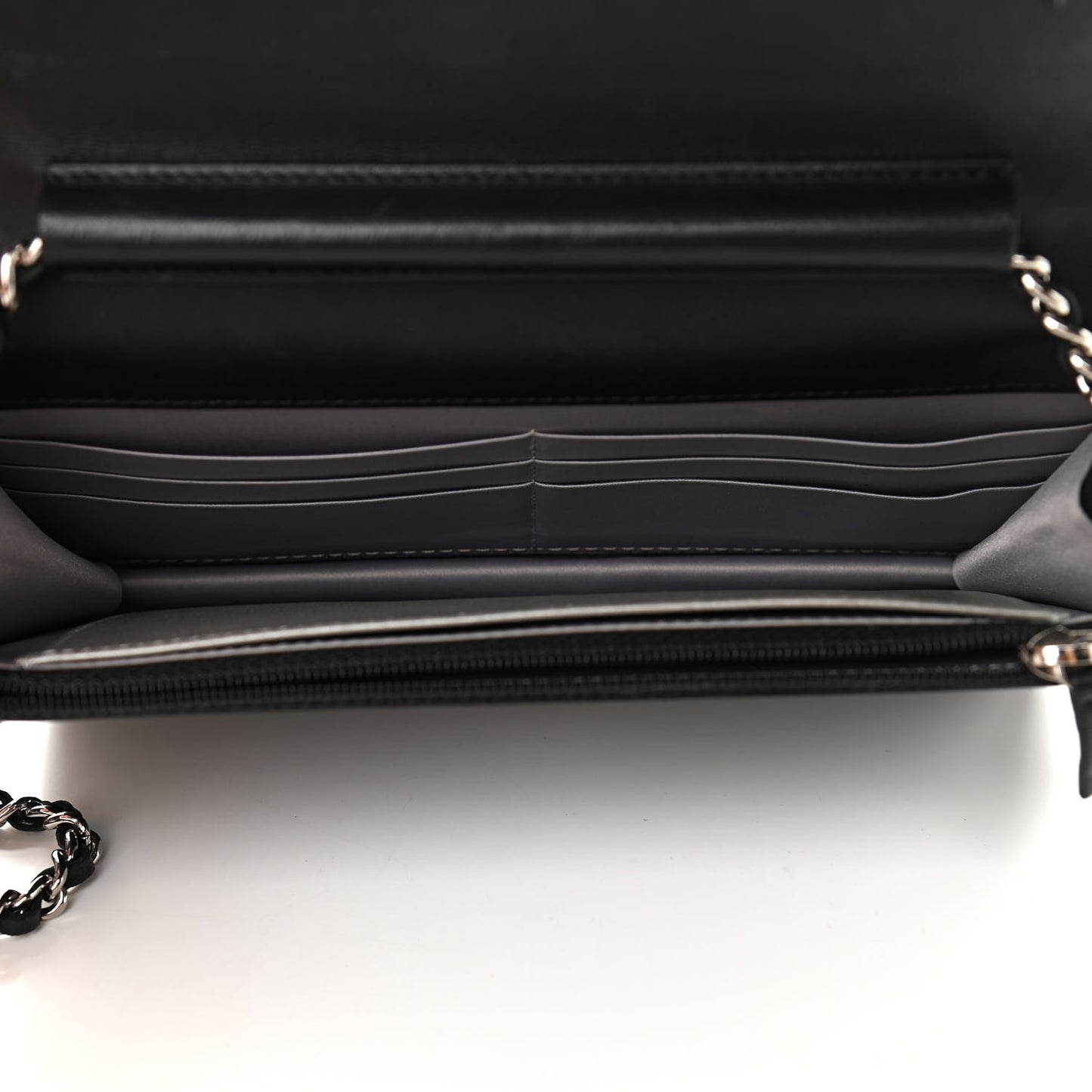Lambskin Camellia Embossed Wallet on Chain WOC Black