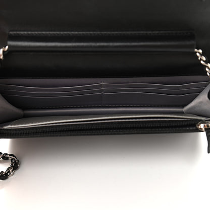 Chanel Lambskin Camellia Embossed Wallet on Chain WOC Black 5 of 11