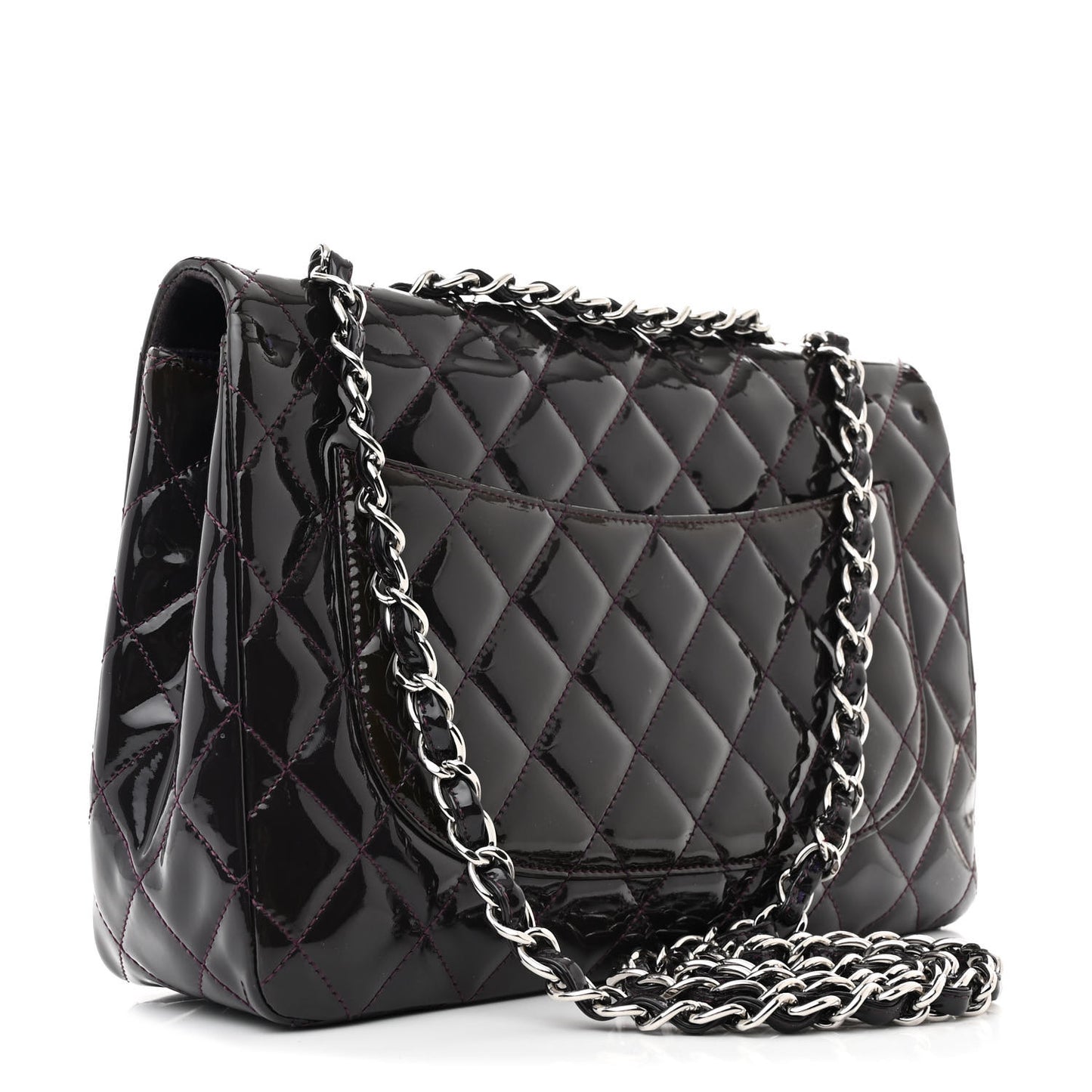Patent Quilted Jumbo Single Flap Plum
