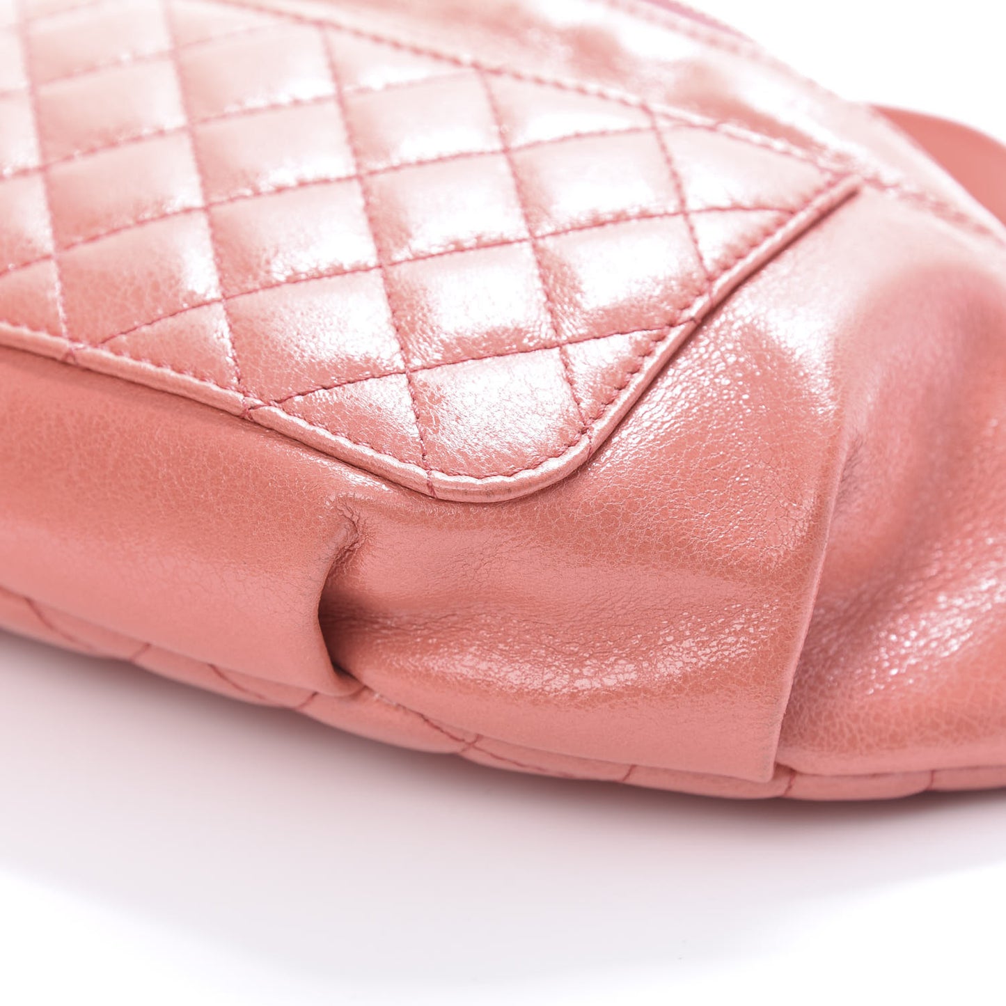 Crumpled Glazed Lambskin Quilted Waist Bag Fanny Pack Pink