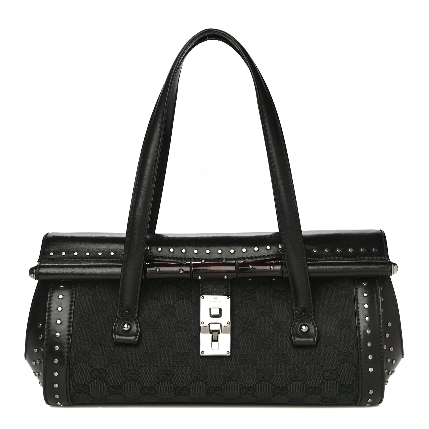 Monogram Studded Bamboo Bullet Satchel Black