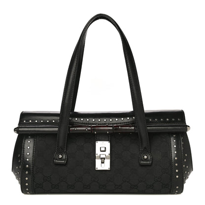 Gucci Monogram Studded Bamboo Bullet Satchel Black 1 of 16