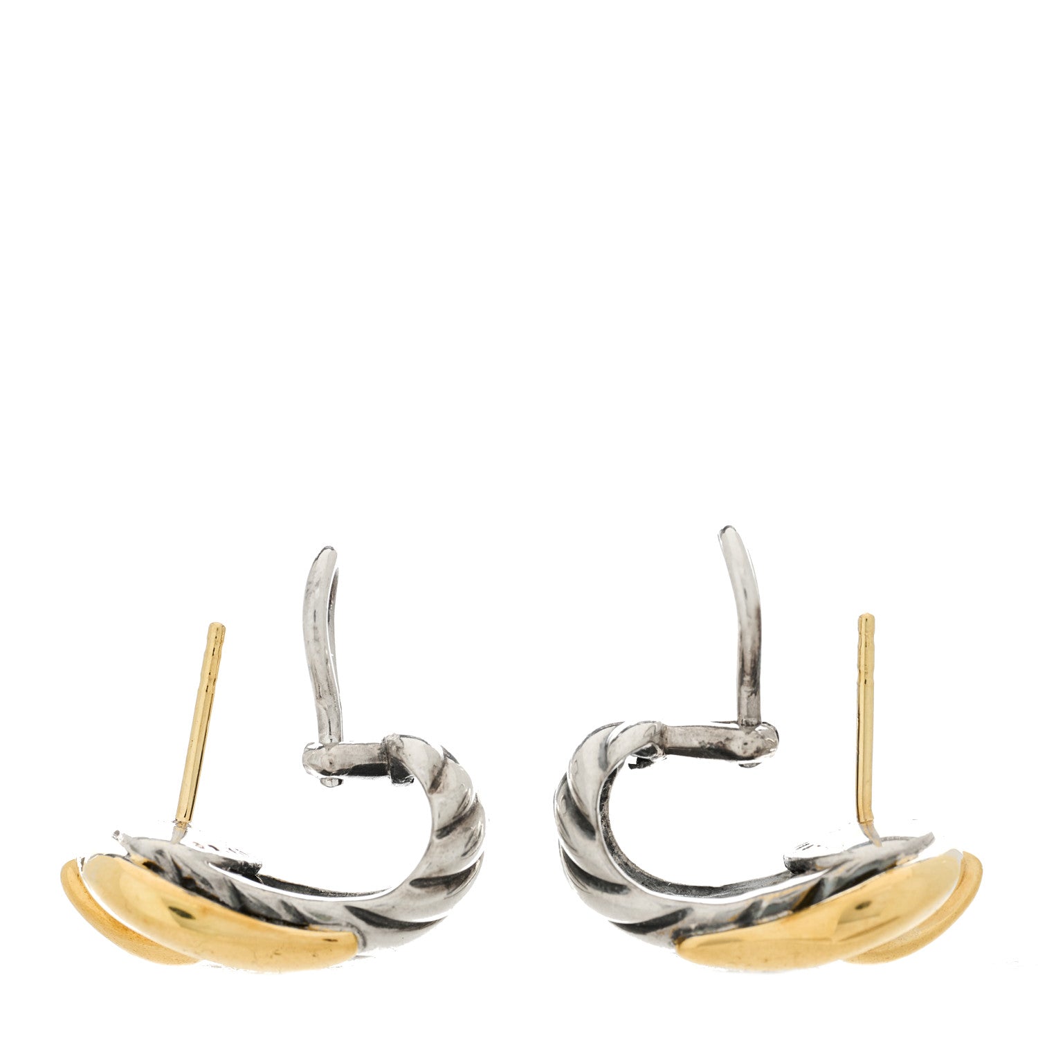 David Yurman Sterling Silver 18K Yellow Gold Buckle Earrings 3 of 4
