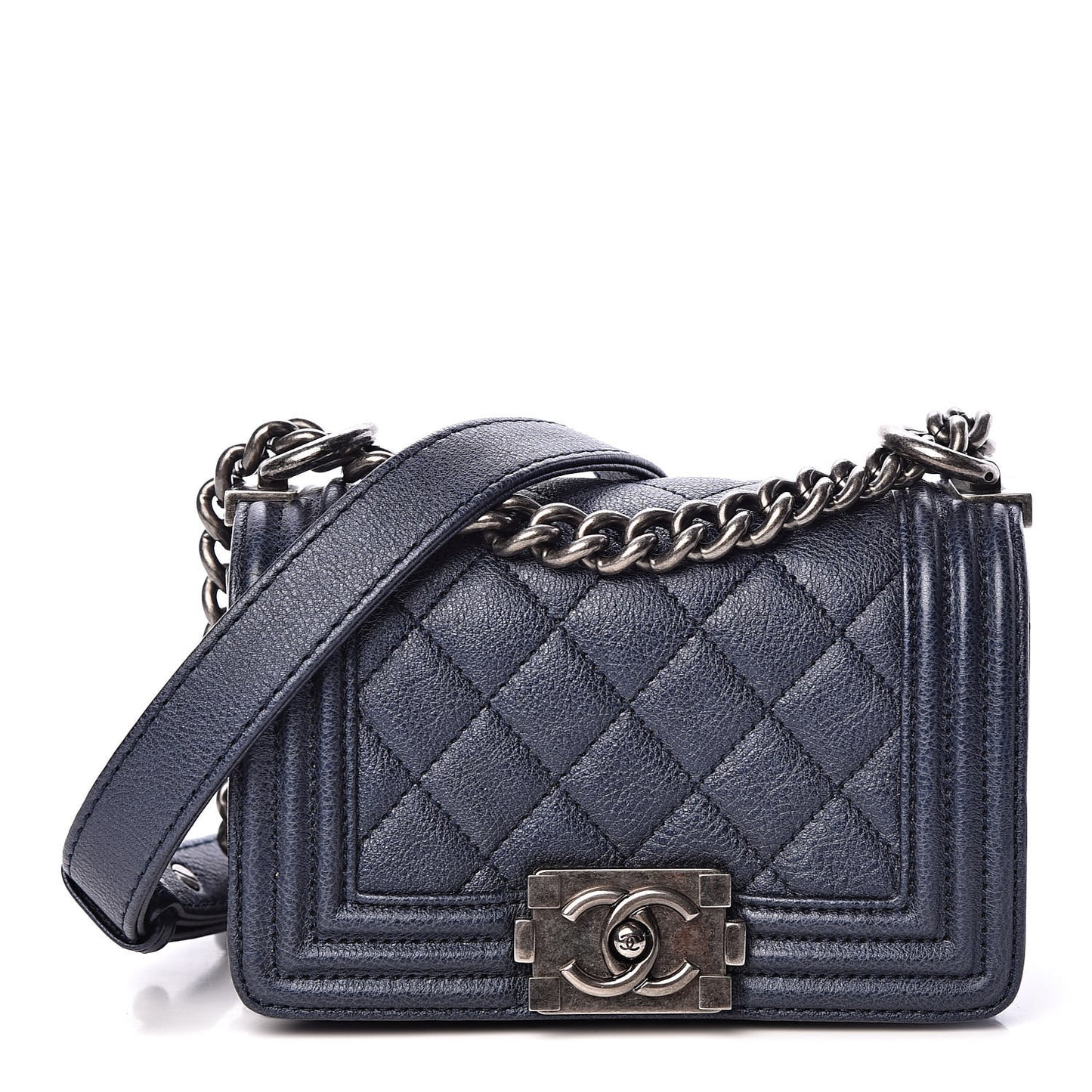 Metallic Calfskin Quilted Mini Boy Flap Blue