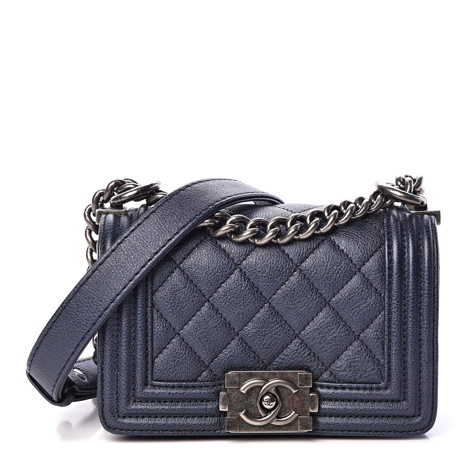 Chanel Metallic Calfskin Quilted Mini Boy Flap Blue 1 of 12
