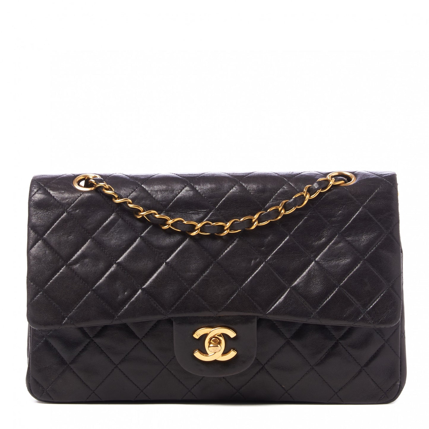 Lambskin Quilted Medium Double Flap Black