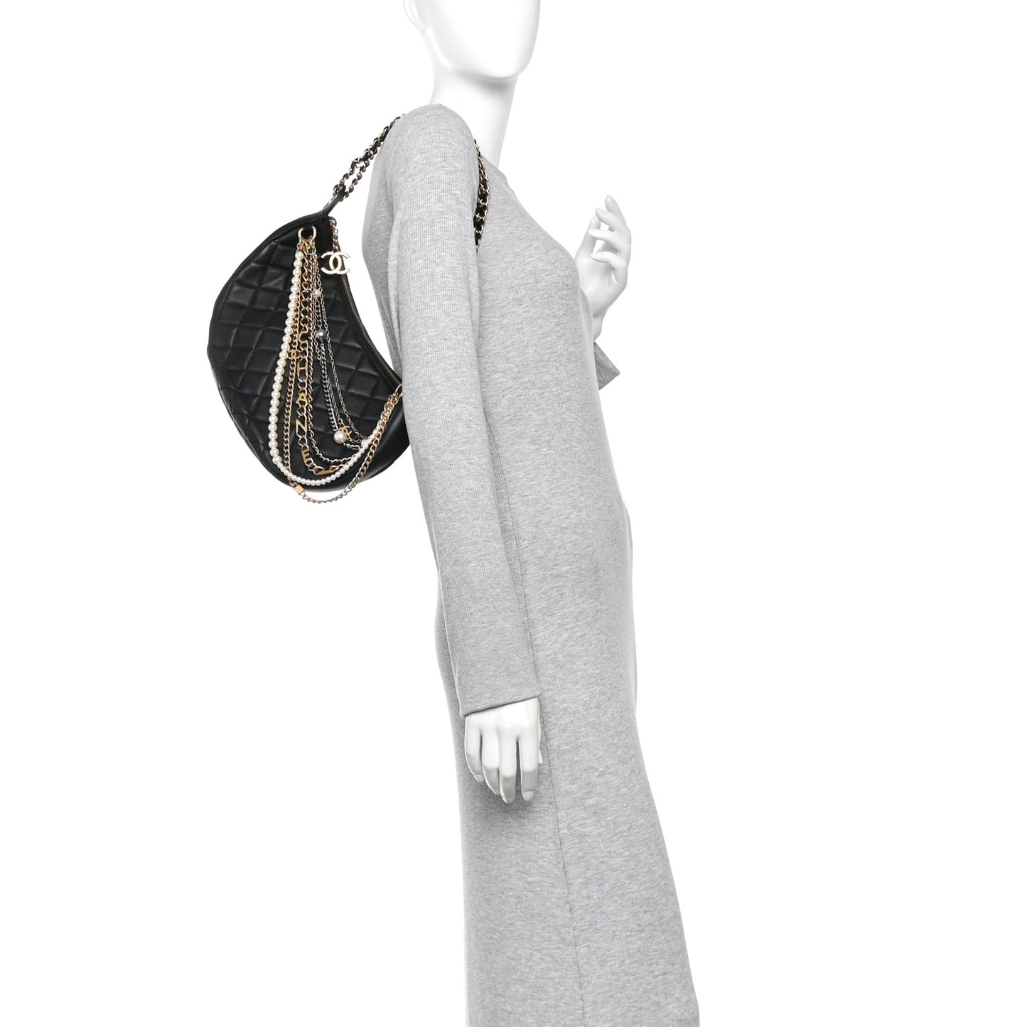 Lambskin Quilted All About Chains Hobo Black