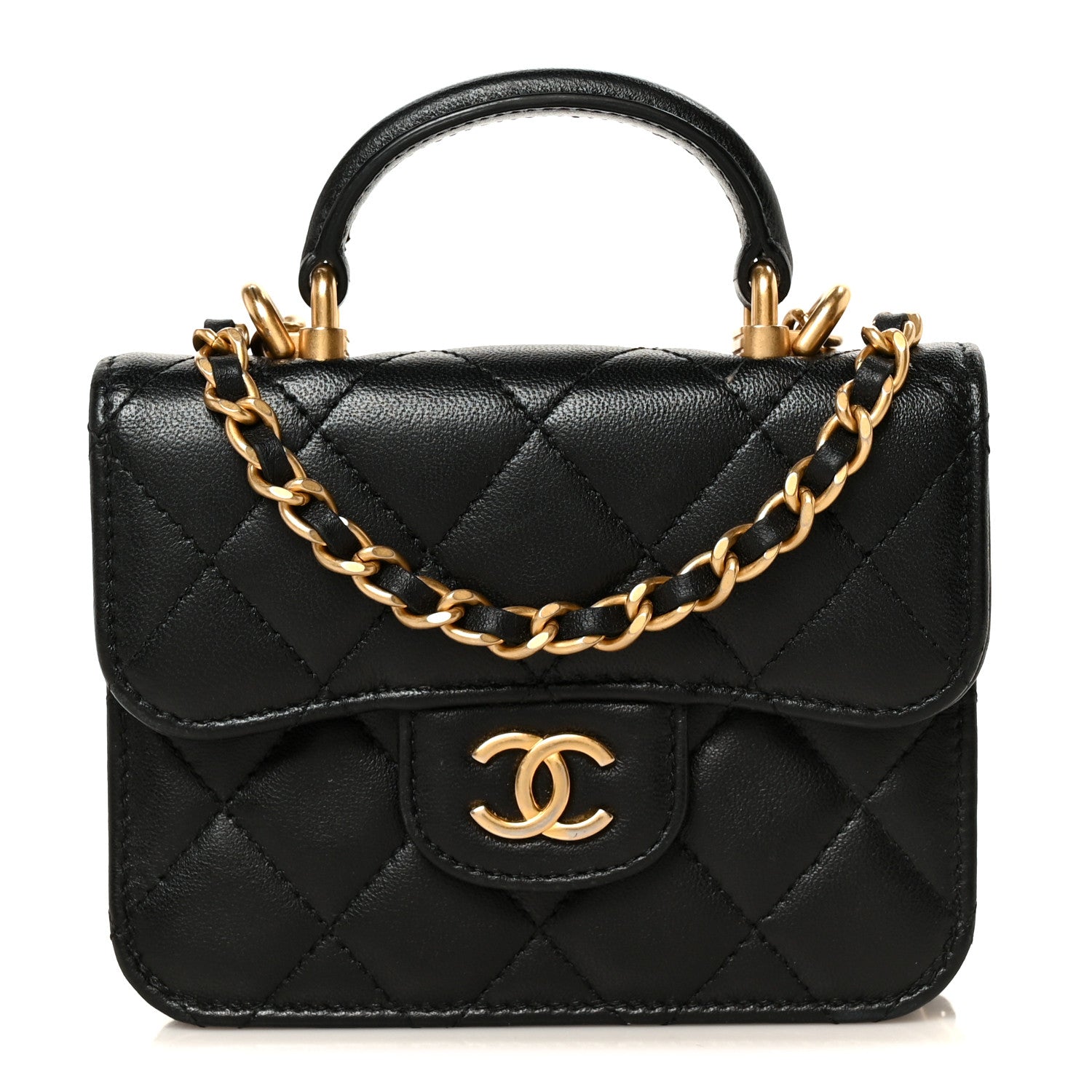 Chanel Lambskin Quilted Top Handle Flap Coin Purse With Chain Black 1 of 11