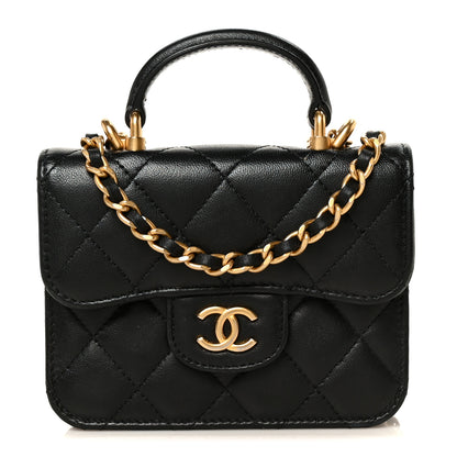 Chanel Lambskin Quilted Top Handle Flap Coin Purse With Chain Black 1 of 11