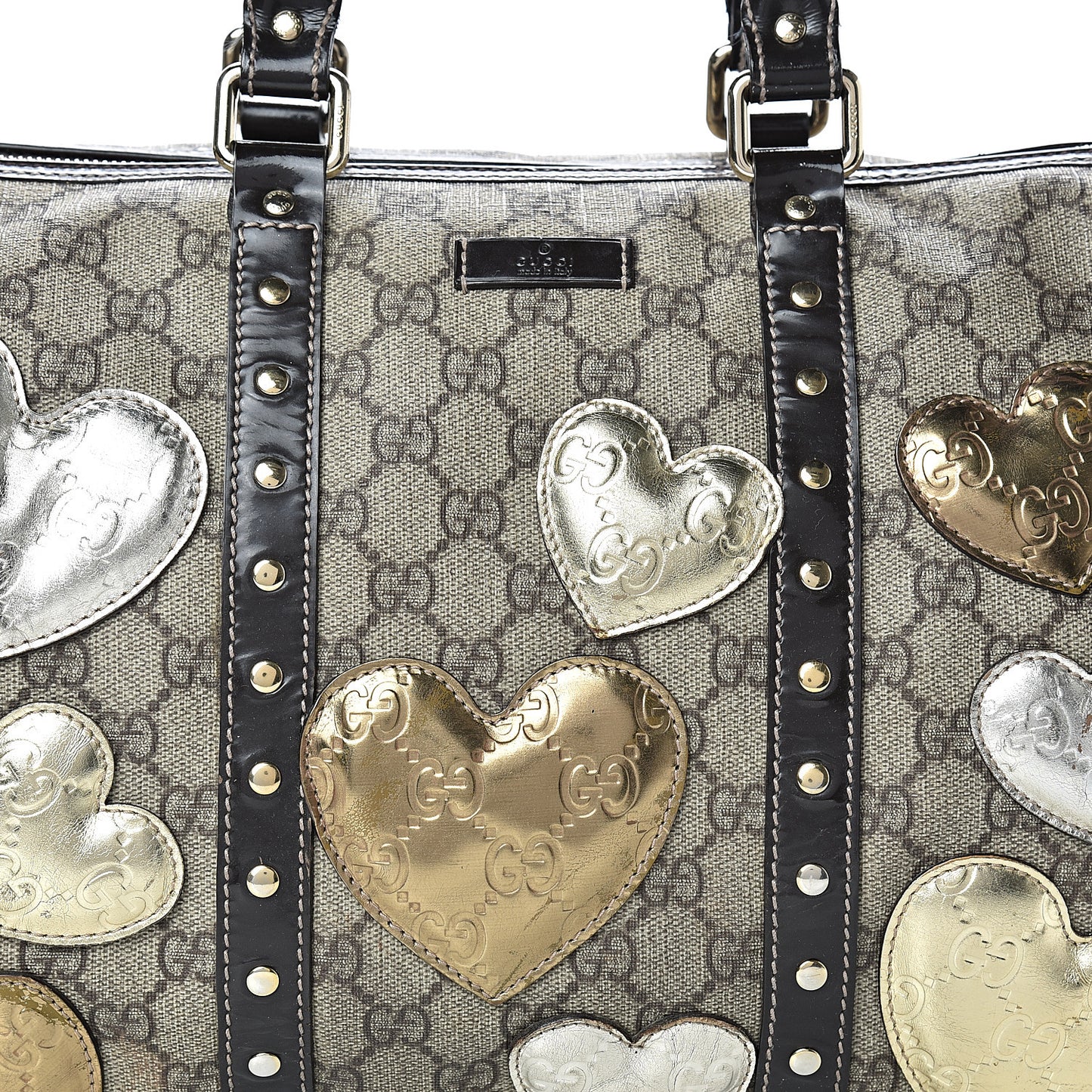 Monogram Guccissima Hearts Studded Medium Joy Boston Dark Brown