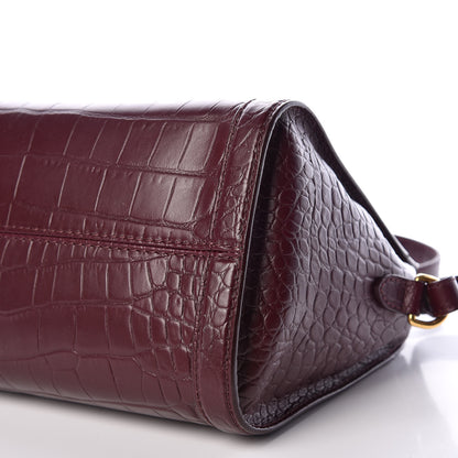 Alexander McQueen Calfskin Crocodile Embossed Small Skull Padlock Zip Around Tote Bordeaux 6 of 10