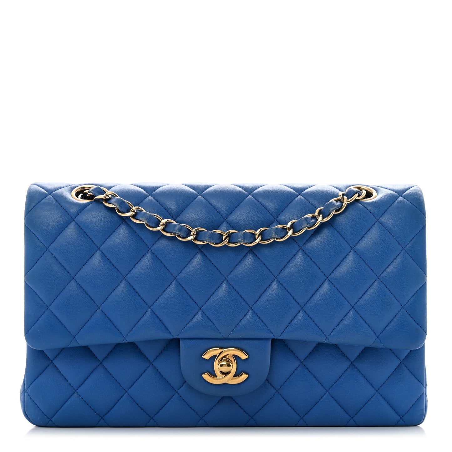 Lambskin Quilted Medium Double Flap Blue