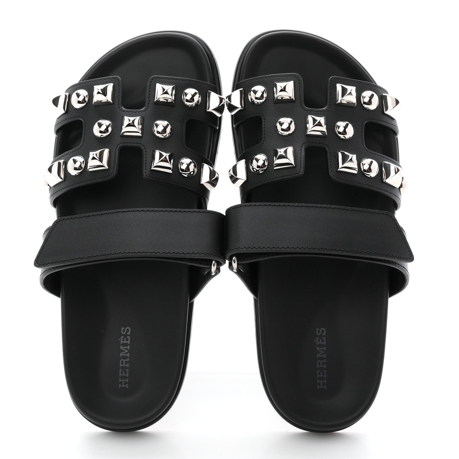Hermes Calfskin Medor Studded Womens Chypre Sandals 36.5 Black 2 of 10